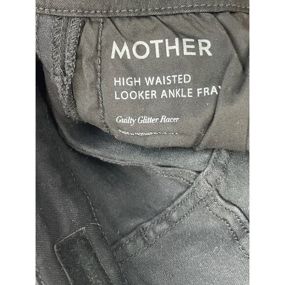 MOTHER  Size 26 High Waisted Looker Ankle Fray Jeans Guilty Glitter Racer Black - Picture 4 of 11